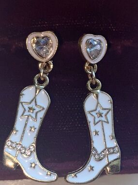 Earrings Cowboy Boot white&gold NWOT